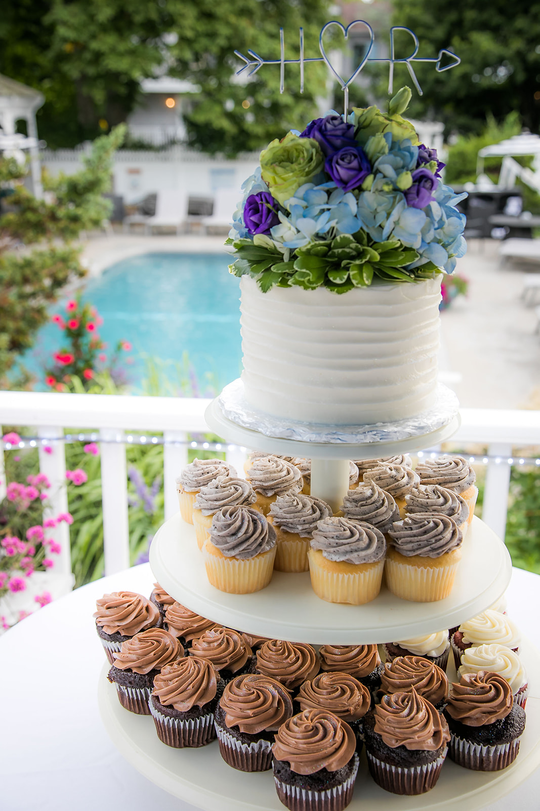 Wedding cake by pool